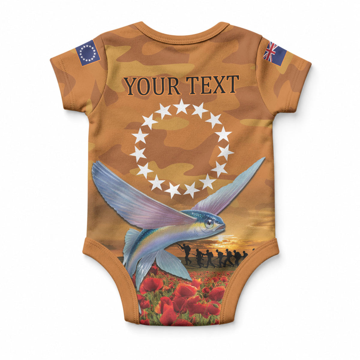 Cook Islands ANZAC Day Personalised Baby Onesie with Poppy Field