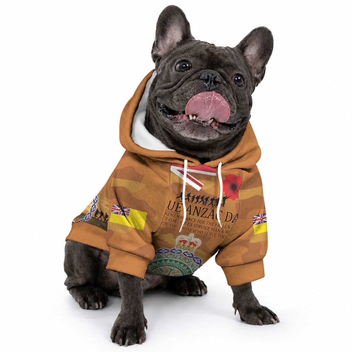 Niue ANZAC Day Personalised Pet Hoodie with Poppy Field