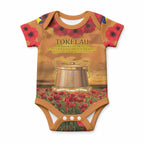 Tokelau ANZAC Day Personalised Baby Onesie with Poppy Field