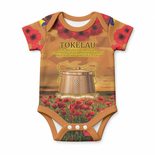 Tokelau ANZAC Day Personalised Baby Onesie with Poppy Field