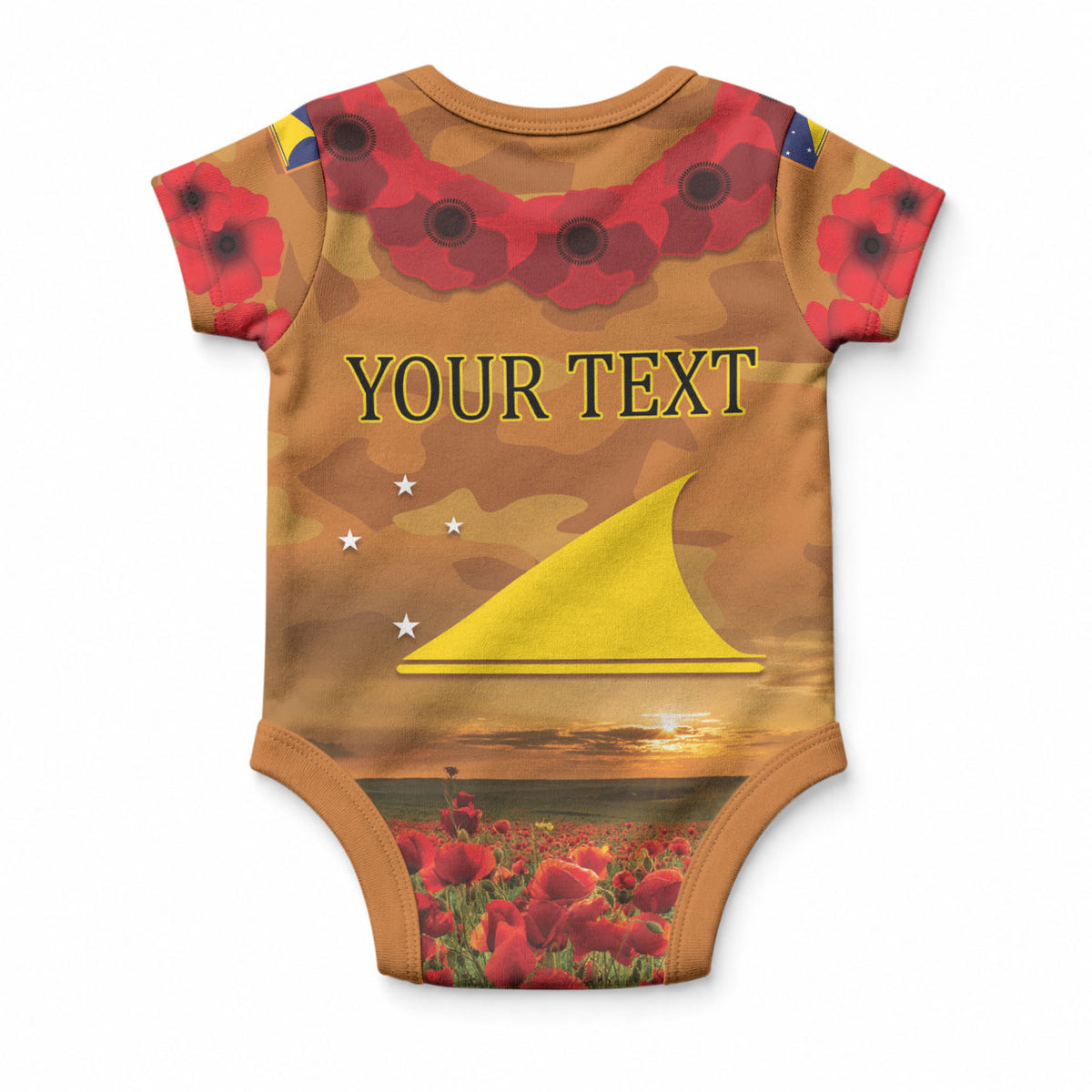 Tokelau ANZAC Day Personalised Baby Onesie with Poppy Field