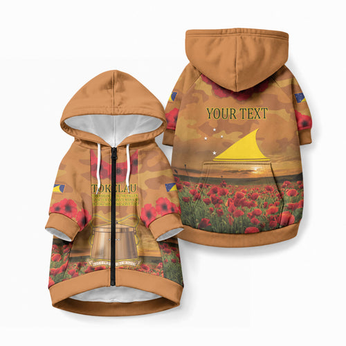 Tokelau ANZAC Day Personalised Pet Hoodie with Poppy Field