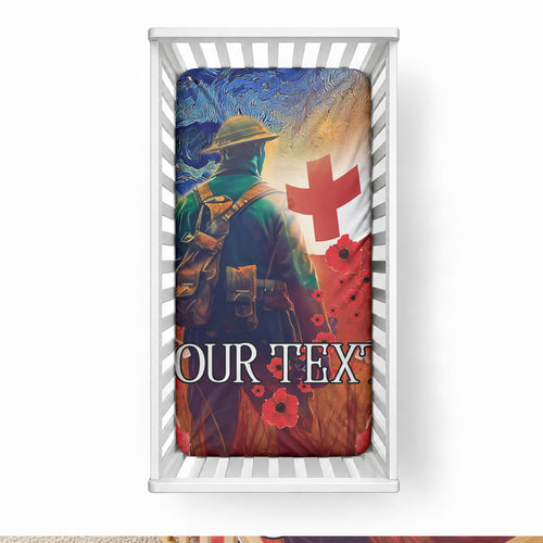 Tonga ANZAC Day Personalised Baby Bed Cover Soldier Te Tau Manatui Kinautolu with Poppy Field