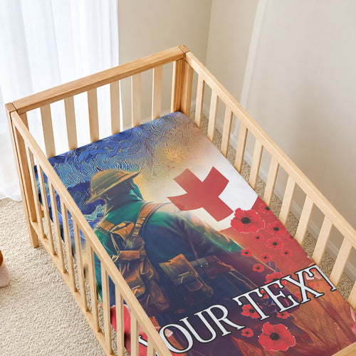 Tonga ANZAC Day Personalised Baby Bed Cover Soldier Te Tau Manatui Kinautolu with Poppy Field
