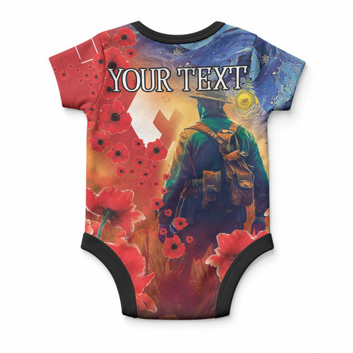 Tonga ANZAC Day Personalised Baby Onesie Soldier Te Tau Manatui Kinautolu with Poppy Field