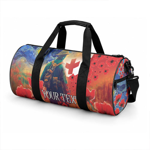 Tonga ANZAC Day Personalised Duffle Bag Soldier Te Tau Manatui Kinautolu with Poppy Field