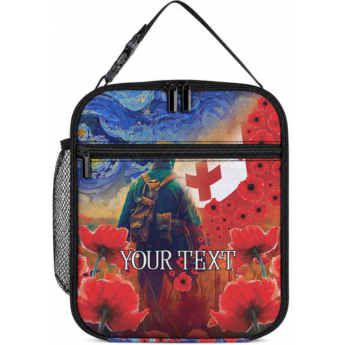 Tonga ANZAC Day Personalised Lunch Bag Soldier Te Tau Manatui Kinautolu with Poppy Field