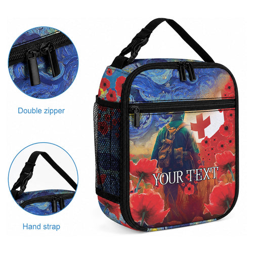 Tonga ANZAC Day Personalised Lunch Bag Soldier Te Tau Manatui Kinautolu with Poppy Field