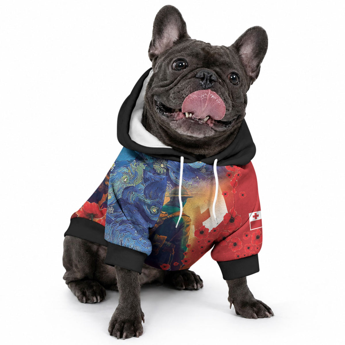 Tonga ANZAC Day Personalised Pet Hoodie Soldier Te Tau Manatui Kinautolu with Poppy Field
