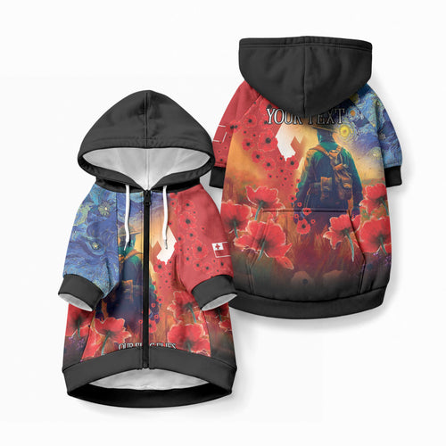 Tonga ANZAC Day Personalised Pet Hoodie Soldier Te Tau Manatui Kinautolu with Poppy Field