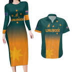 Custom Wallaroos Womens Rugby Couples Matching Long Sleeve Bodycon Dress and Hawaiian Shirt Sporty Style