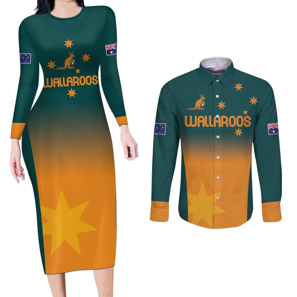 Custom Wallaroos Womens Rugby Couples Matching Long Sleeve Bodycon Dress and Long Sleeve Button Shirt Sporty Style