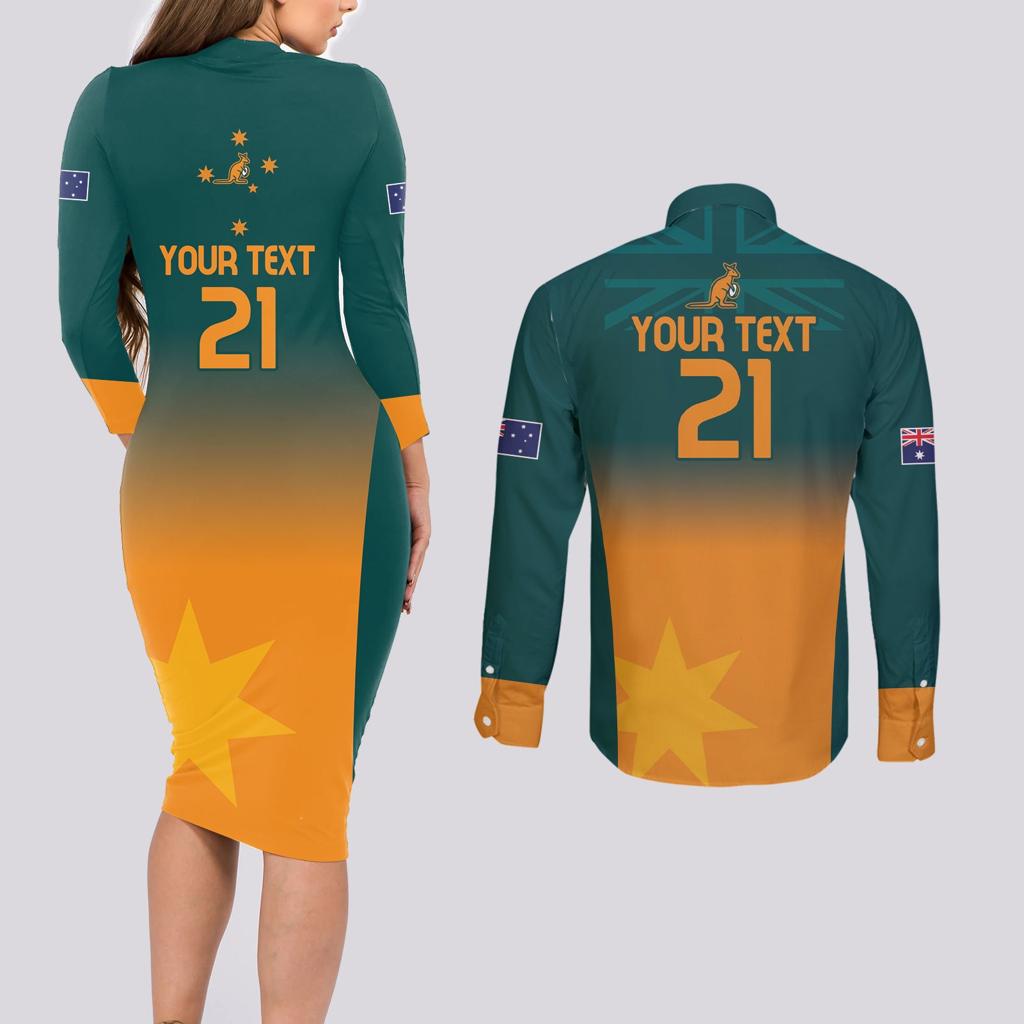 Custom Wallaroos Womens Rugby Couples Matching Long Sleeve Bodycon Dress and Long Sleeve Button Shirt Sporty Style