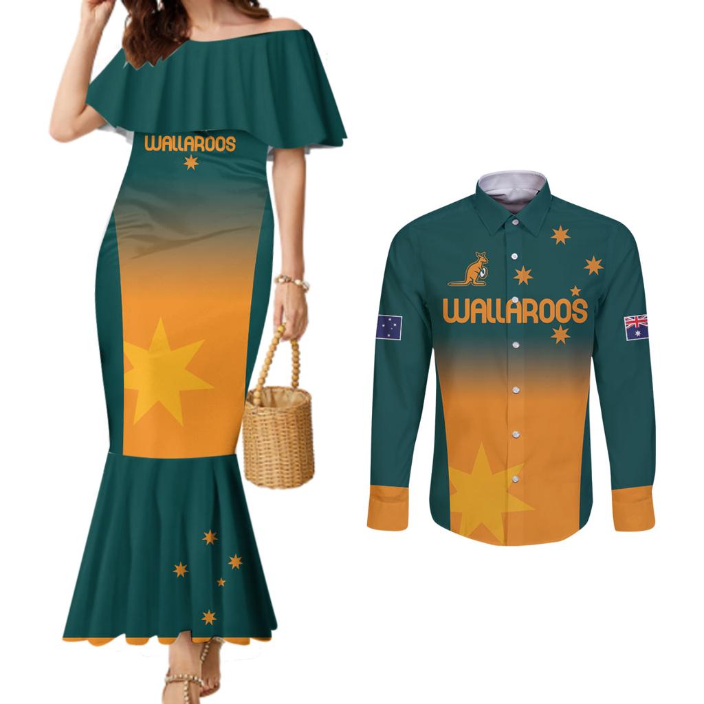 Custom Wallaroos Womens Rugby Couples Matching Mermaid Dress and Long Sleeve Button Shirt Sporty Style