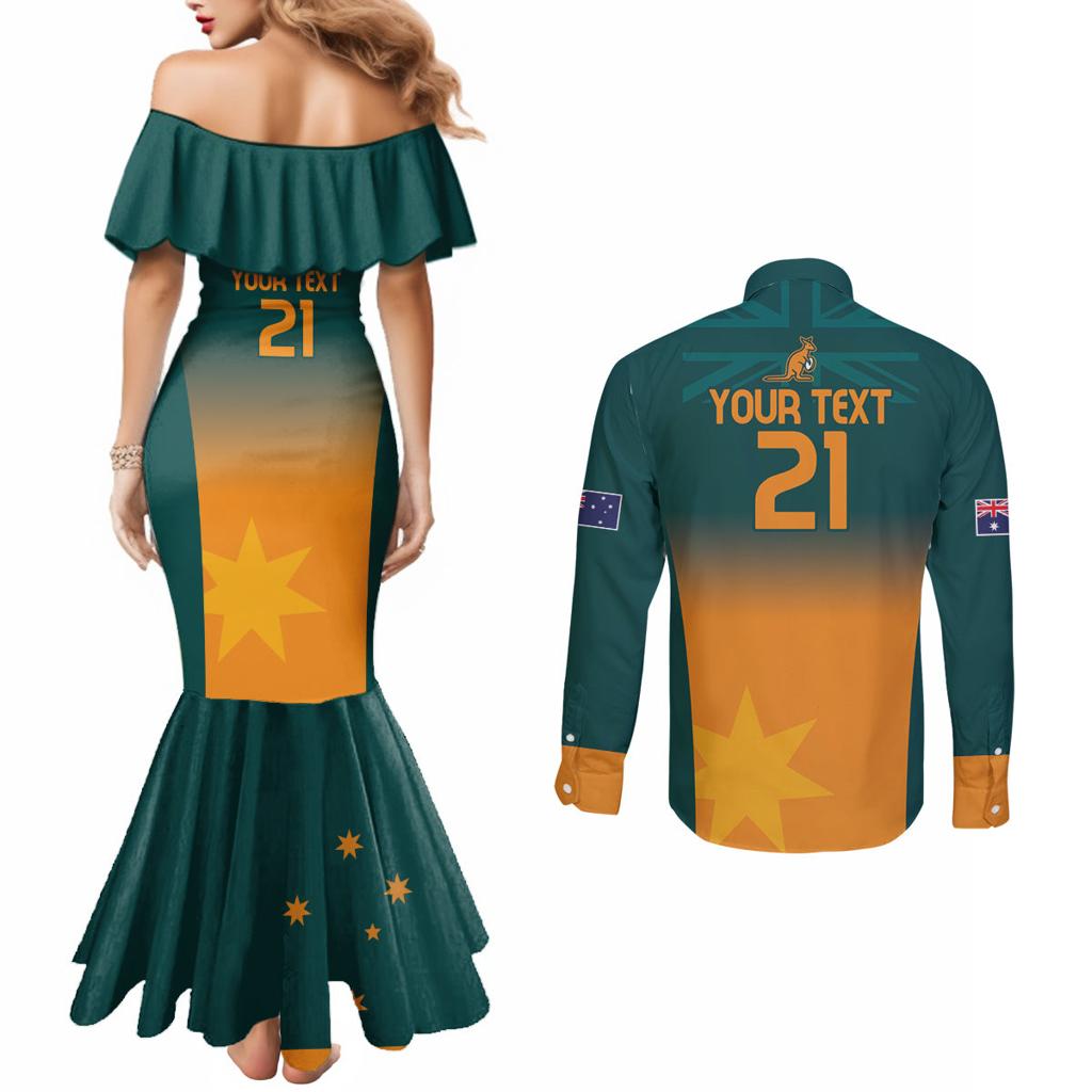 Custom Wallaroos Womens Rugby Couples Matching Mermaid Dress and Long Sleeve Button Shirt Sporty Style