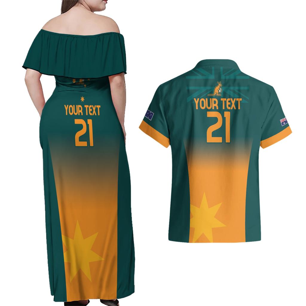 Custom Wallaroos Womens Rugby Couples Matching Off Shoulder Maxi Dress and Hawaiian Shirt Sporty Style