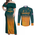 Custom Wallaroos Womens Rugby Couples Matching Off Shoulder Maxi Dress and Long Sleeve Button Shirt Sporty Style