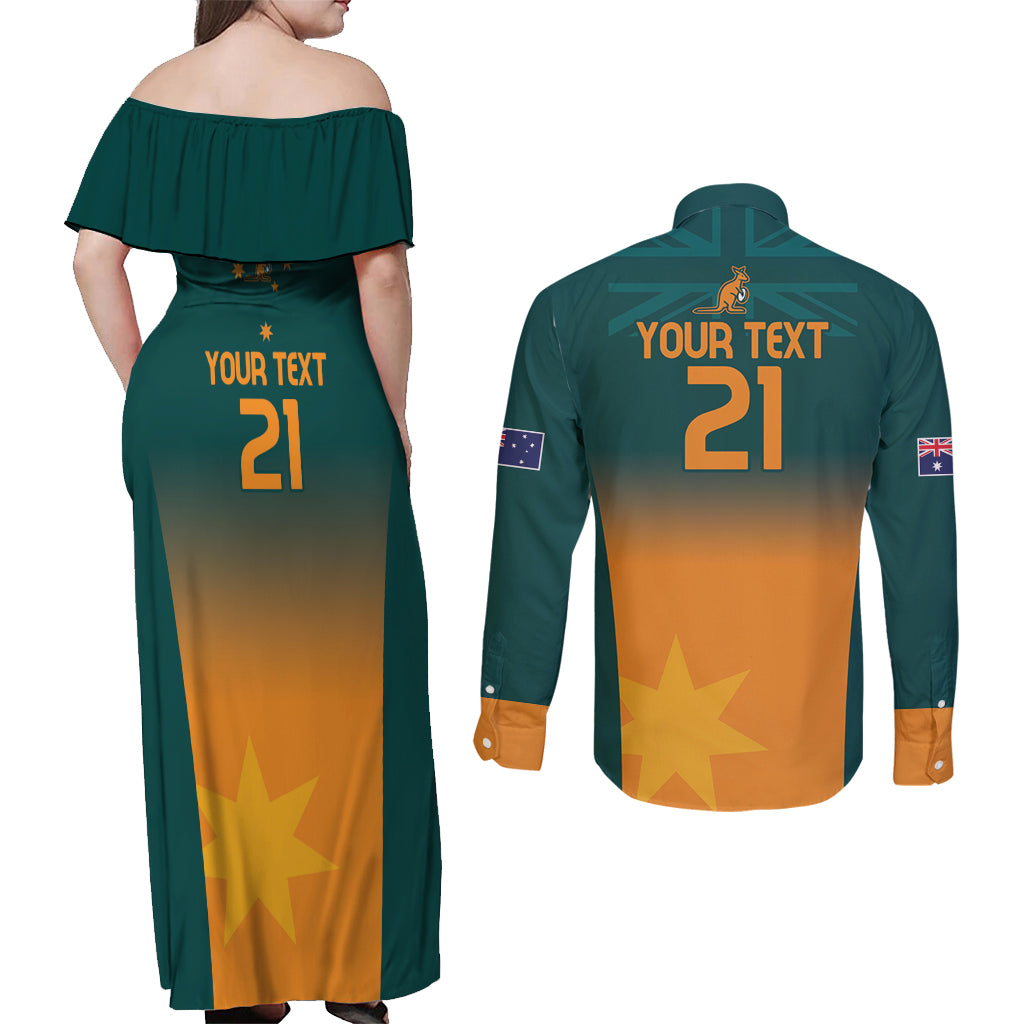 Custom Wallaroos Womens Rugby Couples Matching Off Shoulder Maxi Dress and Long Sleeve Button Shirt Sporty Style