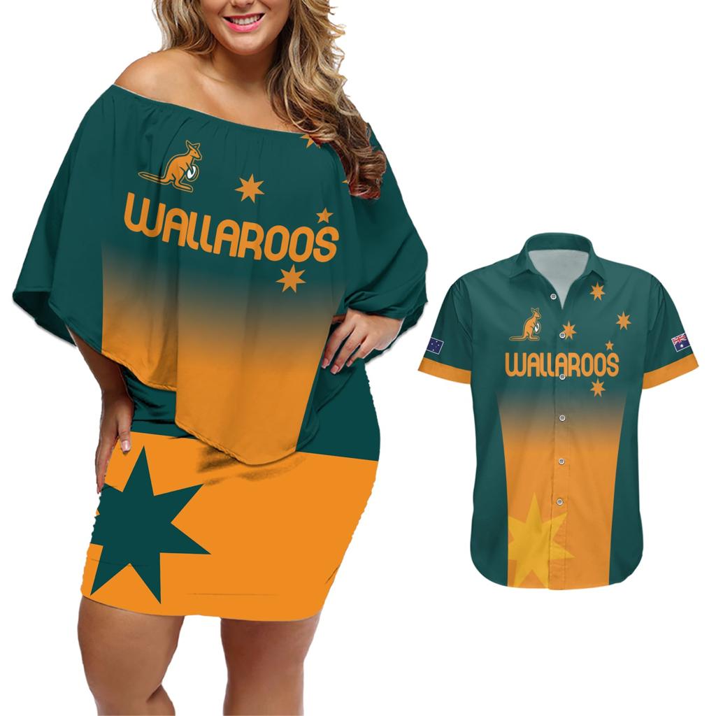 Custom Wallaroos Womens Rugby Couples Matching Off Shoulder Short Dress and Hawaiian Shirt Sporty Style