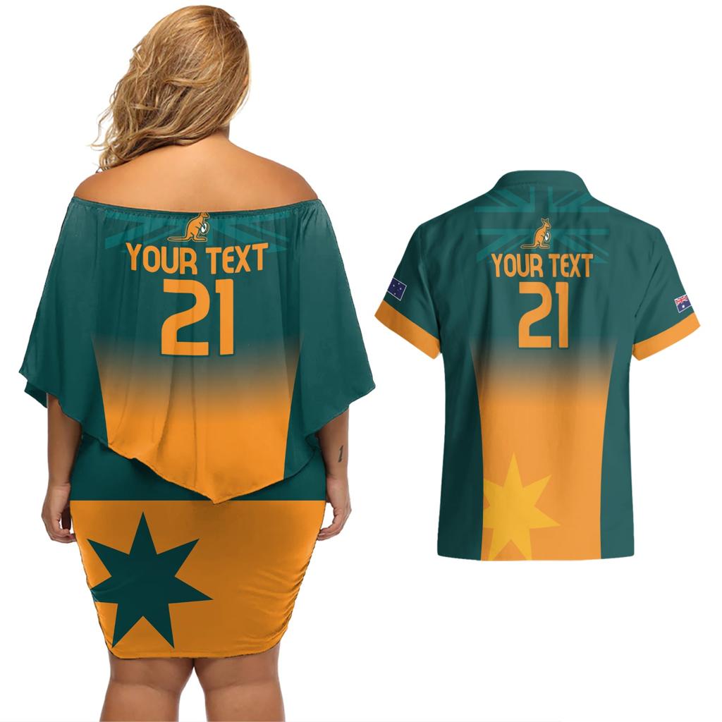 Custom Wallaroos Womens Rugby Couples Matching Off Shoulder Short Dress and Hawaiian Shirt Sporty Style
