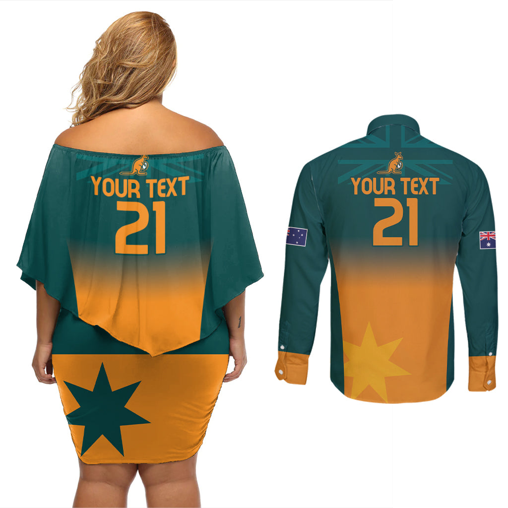 Custom Wallaroos Womens Rugby Couples Matching Off Shoulder Short Dress and Long Sleeve Button Shirt Sporty Style