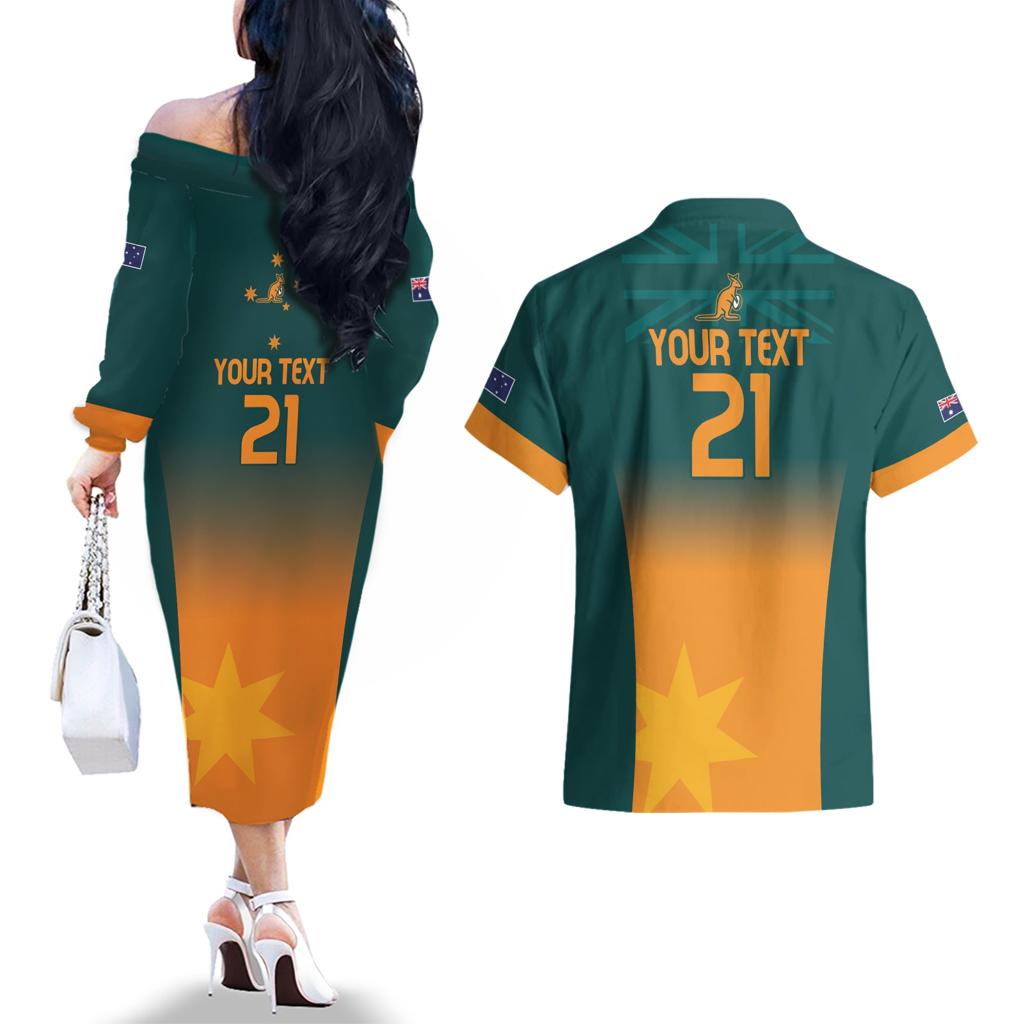 Custom Wallaroos Womens Rugby Couples Matching Off The Shoulder Long Sleeve Dress and Hawaiian Shirt Sporty Style