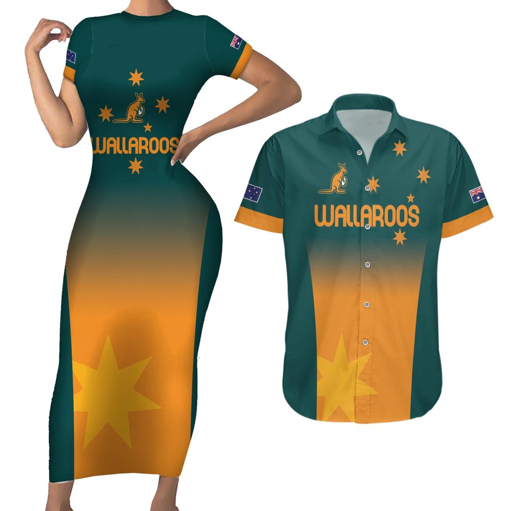 Custom Wallaroos Womens Rugby Couples Matching Short Sleeve Bodycon Dress and Hawaiian Shirt Sporty Style