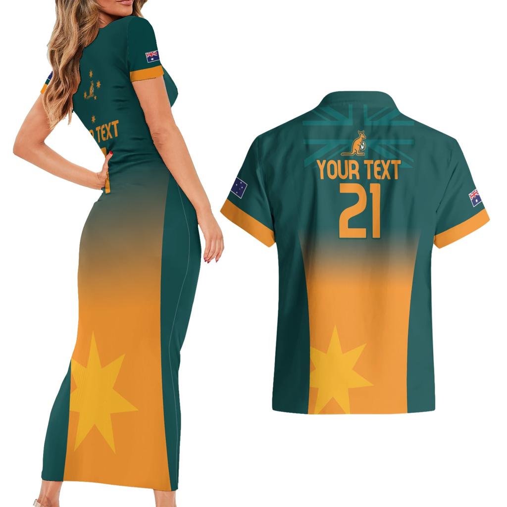 Custom Wallaroos Womens Rugby Couples Matching Short Sleeve Bodycon Dress and Hawaiian Shirt Sporty Style