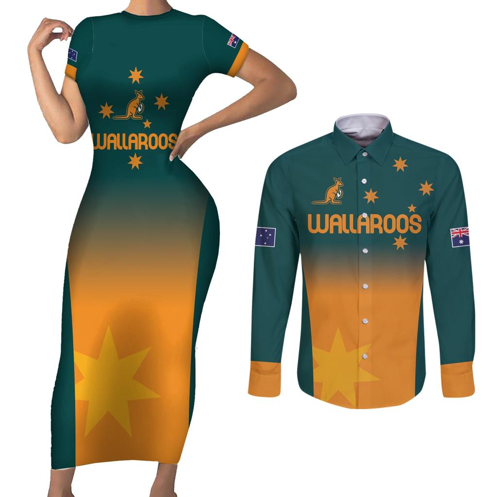 Custom Wallaroos Womens Rugby Couples Matching Short Sleeve Bodycon Dress and Long Sleeve Button Shirt Sporty Style