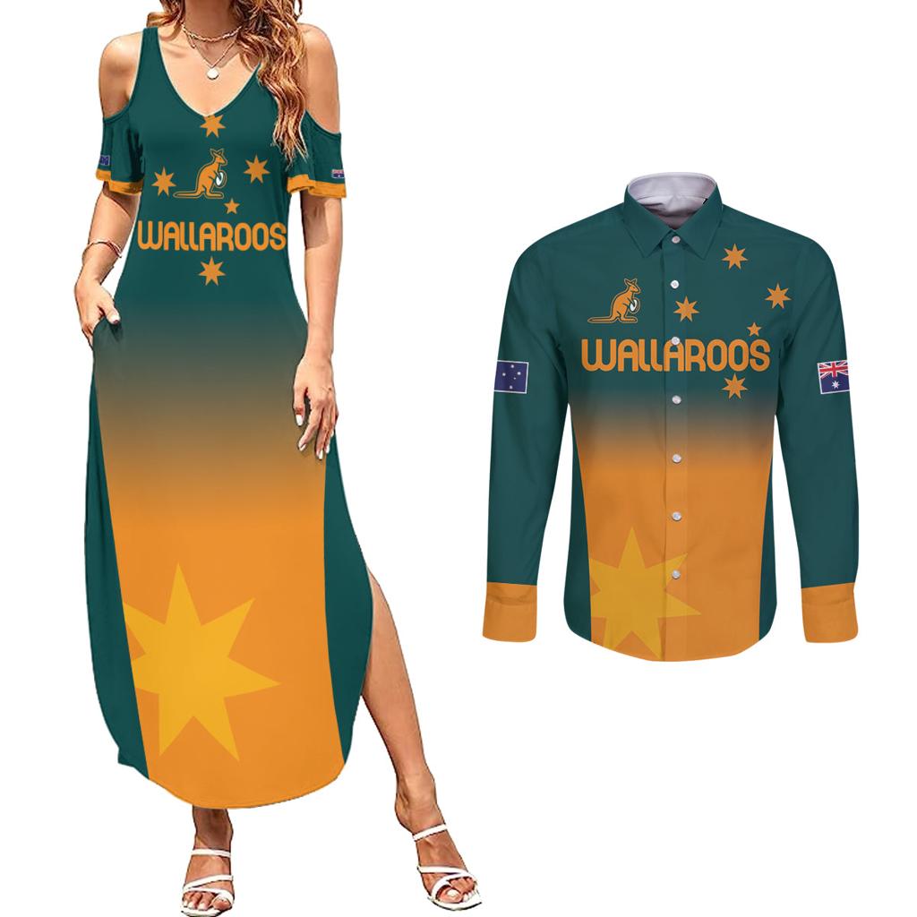 Custom Wallaroos Womens Rugby Couples Matching Summer Maxi Dress and Long Sleeve Button Shirt Sporty Style