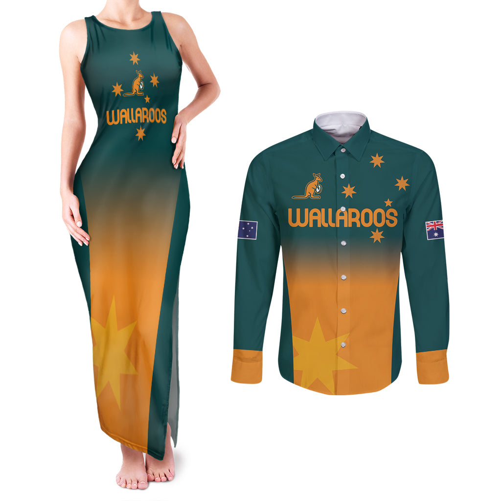 Custom Wallaroos Womens Rugby Couples Matching Tank Maxi Dress and Long Sleeve Button Shirt Sporty Style
