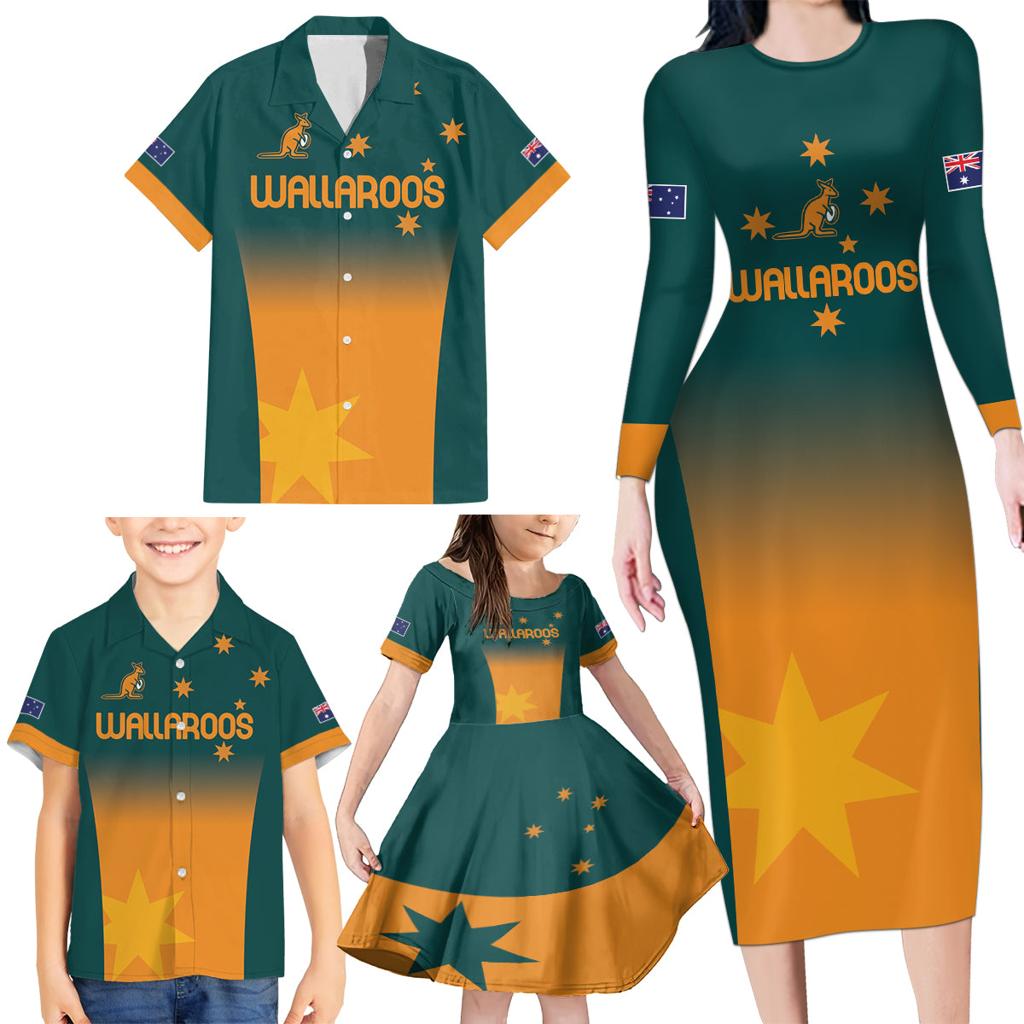 Custom Wallaroos Womens Rugby Family Matching Long Sleeve Bodycon Dress and Hawaiian Shirt Sporty Style