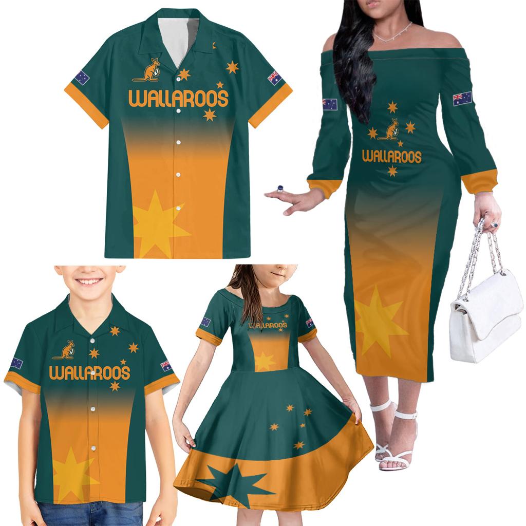Custom Wallaroos Womens Rugby Family Matching Off The Shoulder Long Sleeve Dress and Hawaiian Shirt Sporty Style