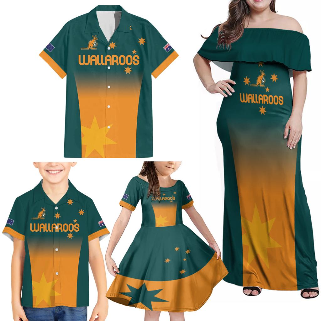 Custom Wallaroos Womens Rugby Family Matching Off Shoulder Maxi Dress and Hawaiian Shirt Sporty Style