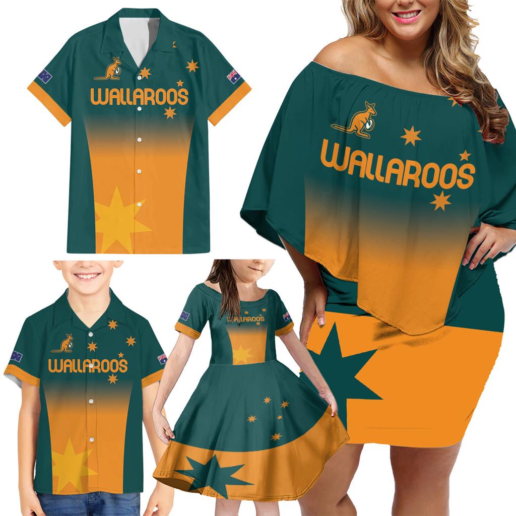 Custom Wallaroos Womens Rugby Family Matching Off Shoulder Short Dress and Hawaiian Shirt Sporty Style