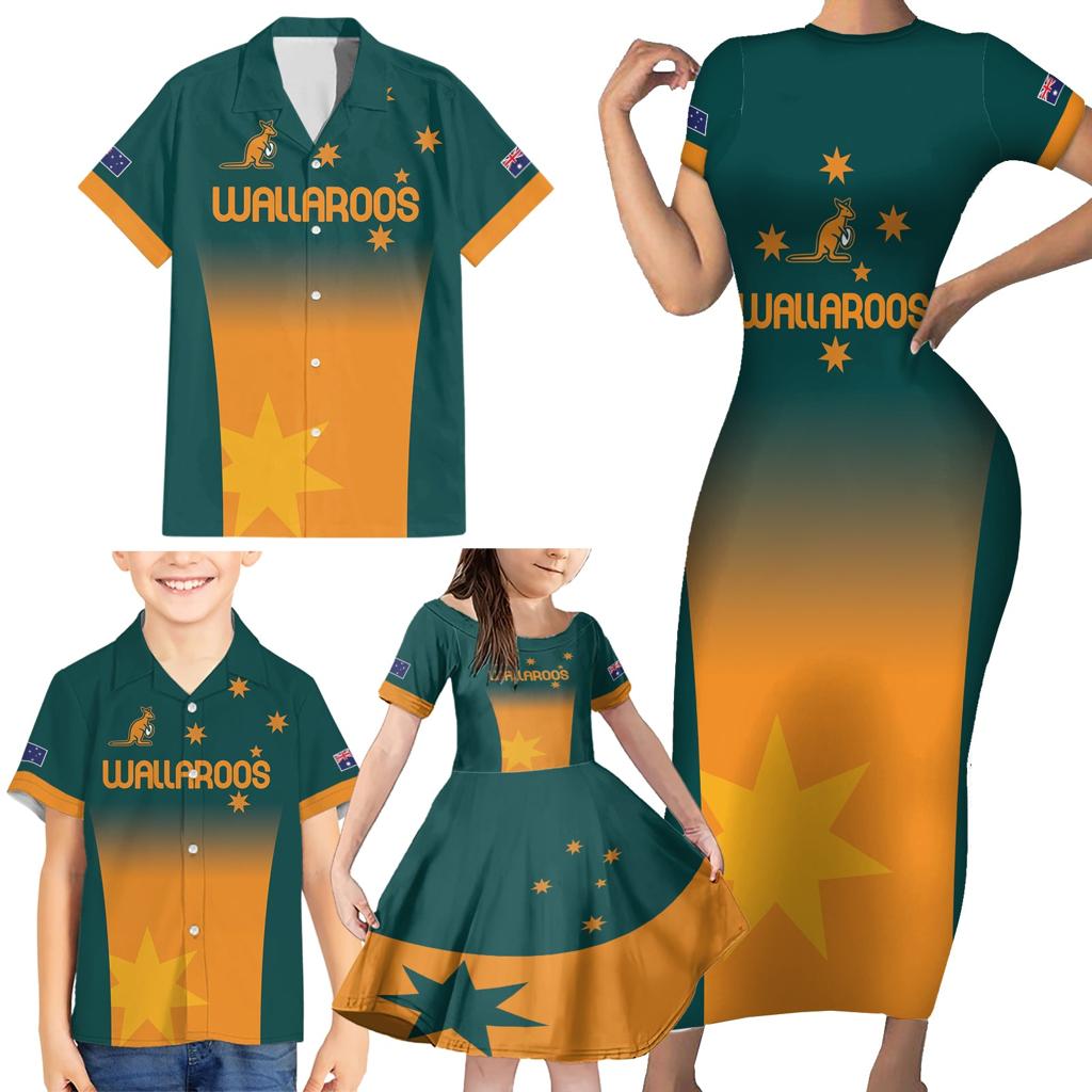 Custom Wallaroos Womens Rugby Family Matching Short Sleeve Bodycon Dress and Hawaiian Shirt Sporty Style