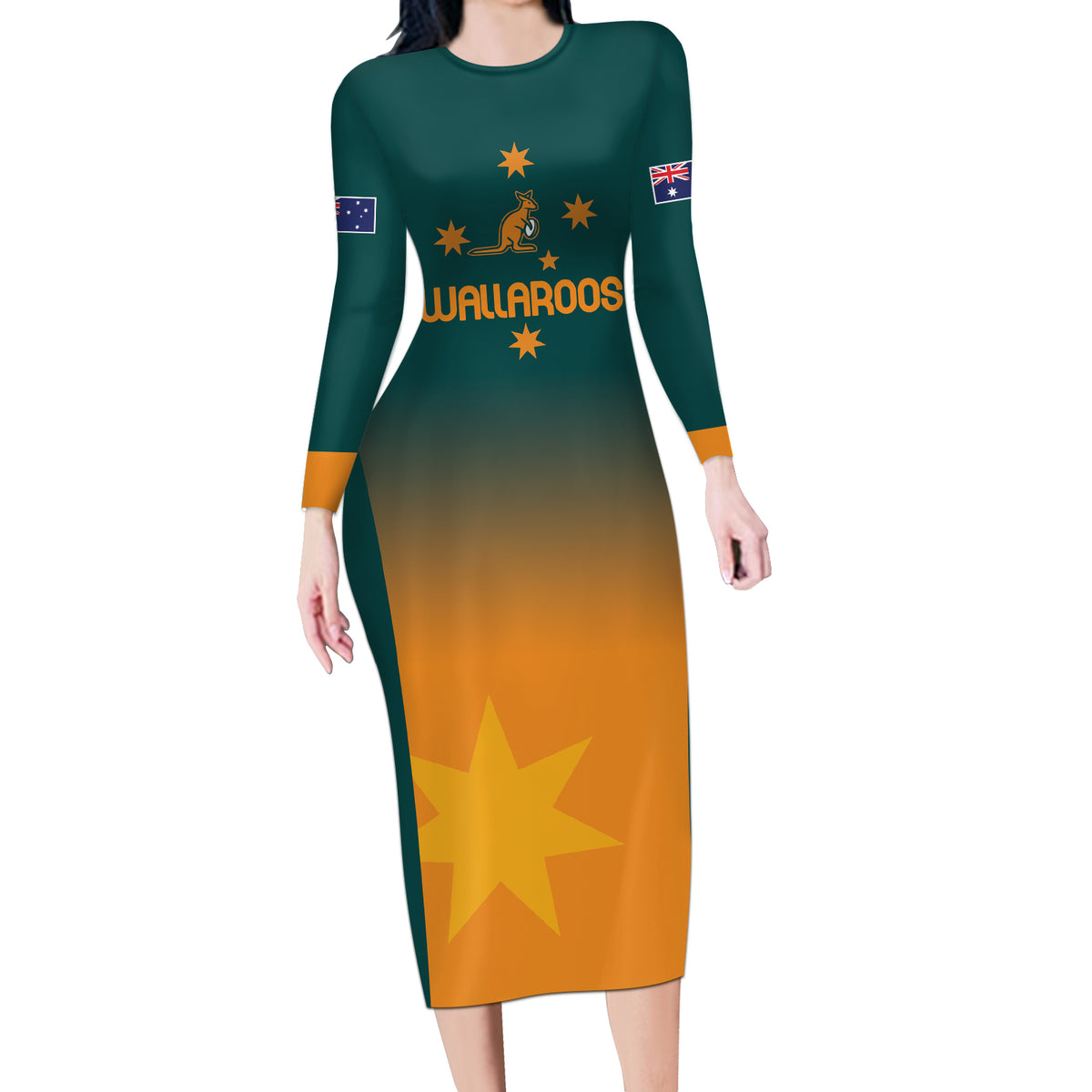 Custom Wallaroos Womens Rugby Long Sleeve Bodycon Dress Sporty Style