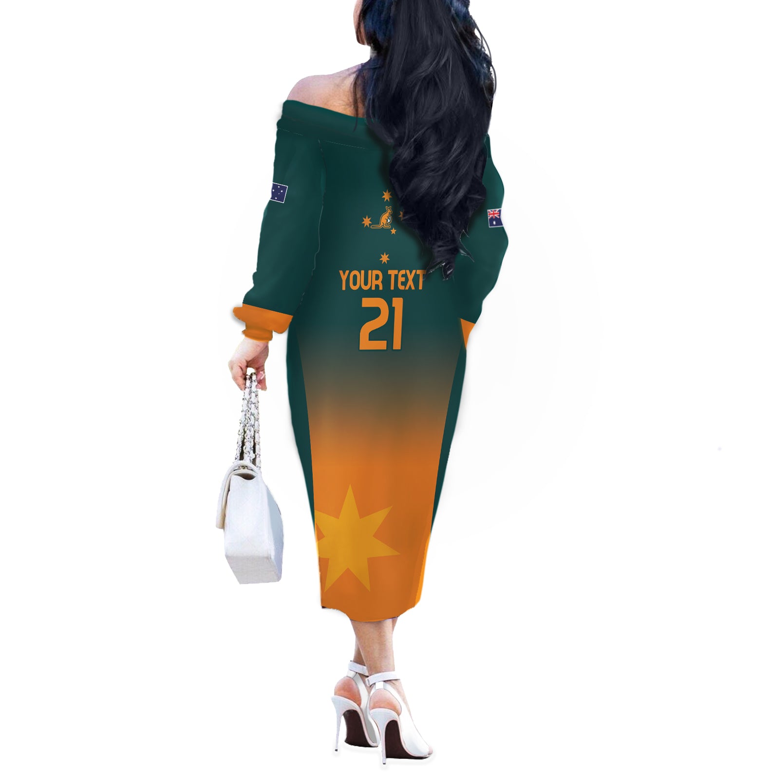 Custom Wallaroos Womens Rugby Off The Shoulder Long Sleeve Dress Sporty Style