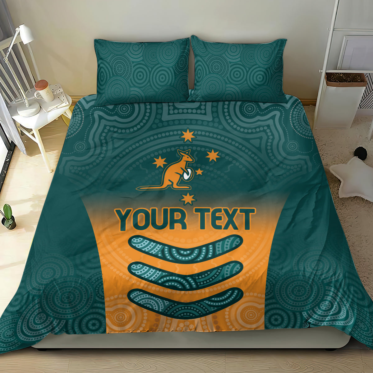 Custom Wallaroos Womens Rugby Bedding Set Aboriginal Dots Art