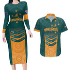 Custom Wallaroos Womens Rugby Couples Matching Long Sleeve Bodycon Dress and Hawaiian Shirt Aboriginal Dots Art