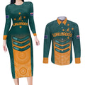 Custom Wallaroos Womens Rugby Couples Matching Long Sleeve Bodycon Dress and Long Sleeve Button Shirt Aboriginal Dots Art