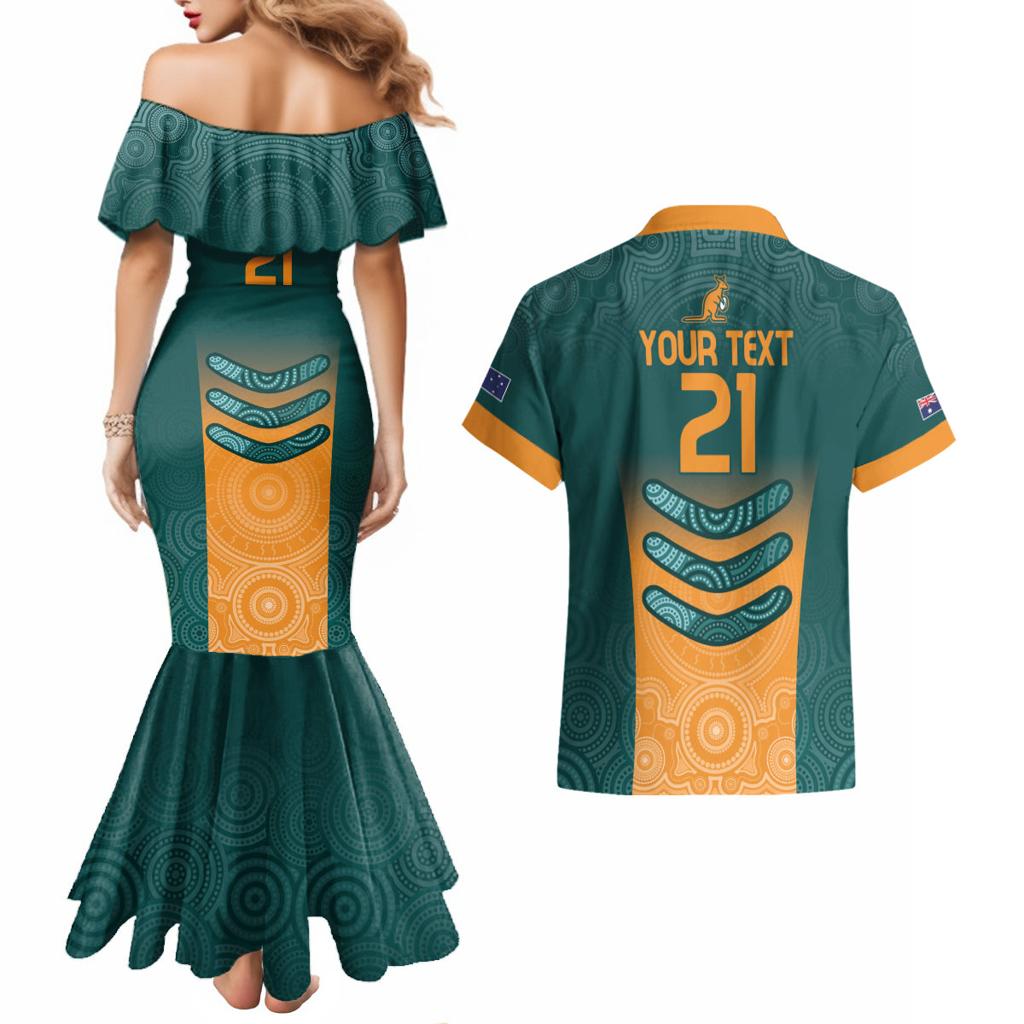 Custom Wallaroos Womens Rugby Couples Matching Mermaid Dress and Hawaiian Shirt Aboriginal Dots Art