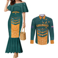 Custom Wallaroos Womens Rugby Couples Matching Mermaid Dress and Long Sleeve Button Shirt Aboriginal Dots Art