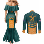 Custom Wallaroos Womens Rugby Couples Matching Mermaid Dress and Long Sleeve Button Shirt Aboriginal Dots Art