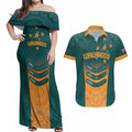 Custom Wallaroos Womens Rugby Couples Matching Off Shoulder Maxi Dress and Hawaiian Shirt Aboriginal Dots Art