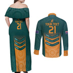 Custom Wallaroos Womens Rugby Couples Matching Off Shoulder Maxi Dress and Long Sleeve Button Shirt Aboriginal Dots Art