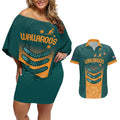 Custom Wallaroos Womens Rugby Couples Matching Off Shoulder Short Dress and Hawaiian Shirt Aboriginal Dots Art