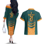 Custom Wallaroos Womens Rugby Couples Matching Off The Shoulder Long Sleeve Dress and Hawaiian Shirt Aboriginal Dots Art