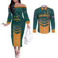 Custom Wallaroos Womens Rugby Couples Matching Off The Shoulder Long Sleeve Dress and Long Sleeve Button Shirt Aboriginal Dots Art