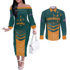 Custom Wallaroos Womens Rugby Couples Matching Off The Shoulder Long Sleeve Dress and Long Sleeve Button Shirt Aboriginal Dots Art